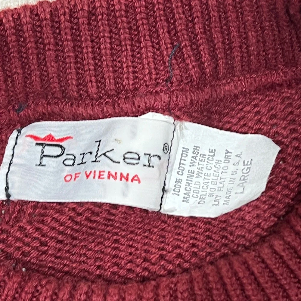 Parker of Vienna Mens‎ Burgundy Sweater Textured Geometric Crewneck Large